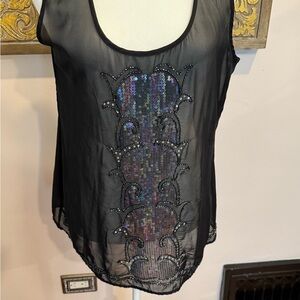 Studio Y Black Sequin Embellished Tank Top